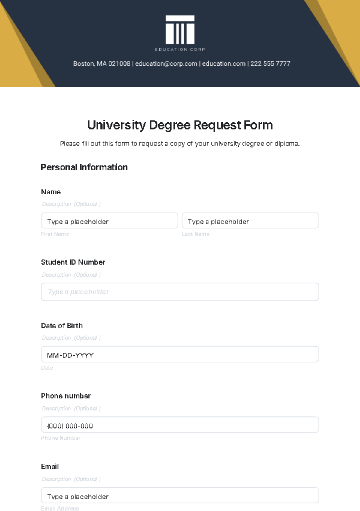 University Degree Request Form Template - Edit Online & Download