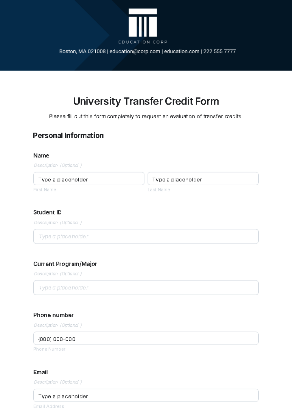 University Transfer Credit Form Template - Edit Online & Download