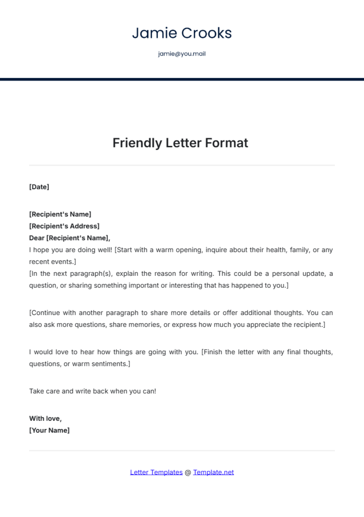 Friendly Letter Format Template