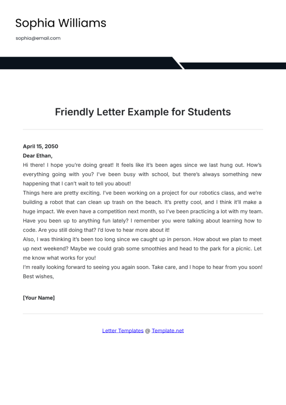 Friendly Letter Example for Students Template