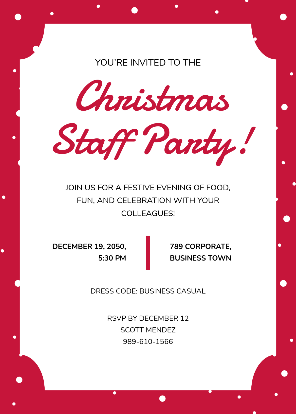 Professional Christmas Staff Party Invitation Template - Edit Online & Download