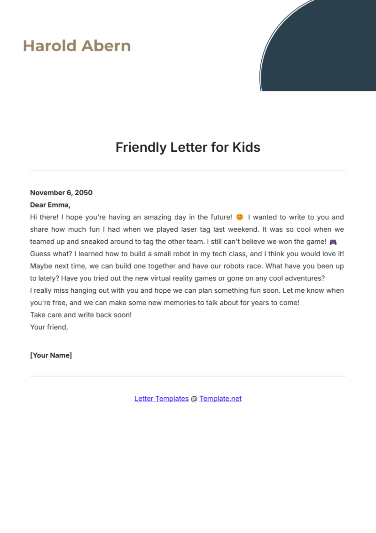 Friendly Letter Template for Kids