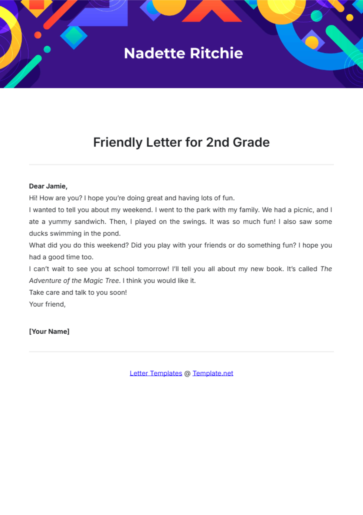 Friendly Letter Template for 2nd Grade - Edit Online & Download