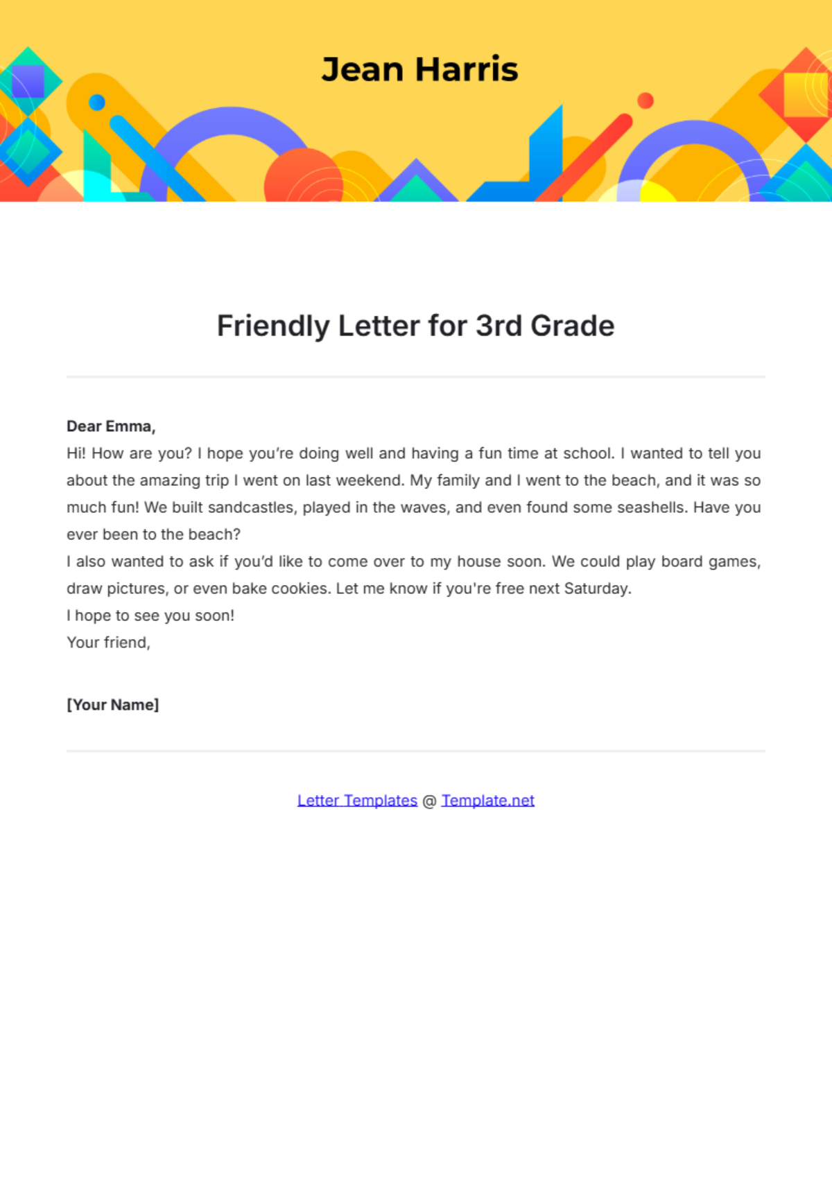 Friendly Letter Template for 3rd Grade - Edit Online & Download