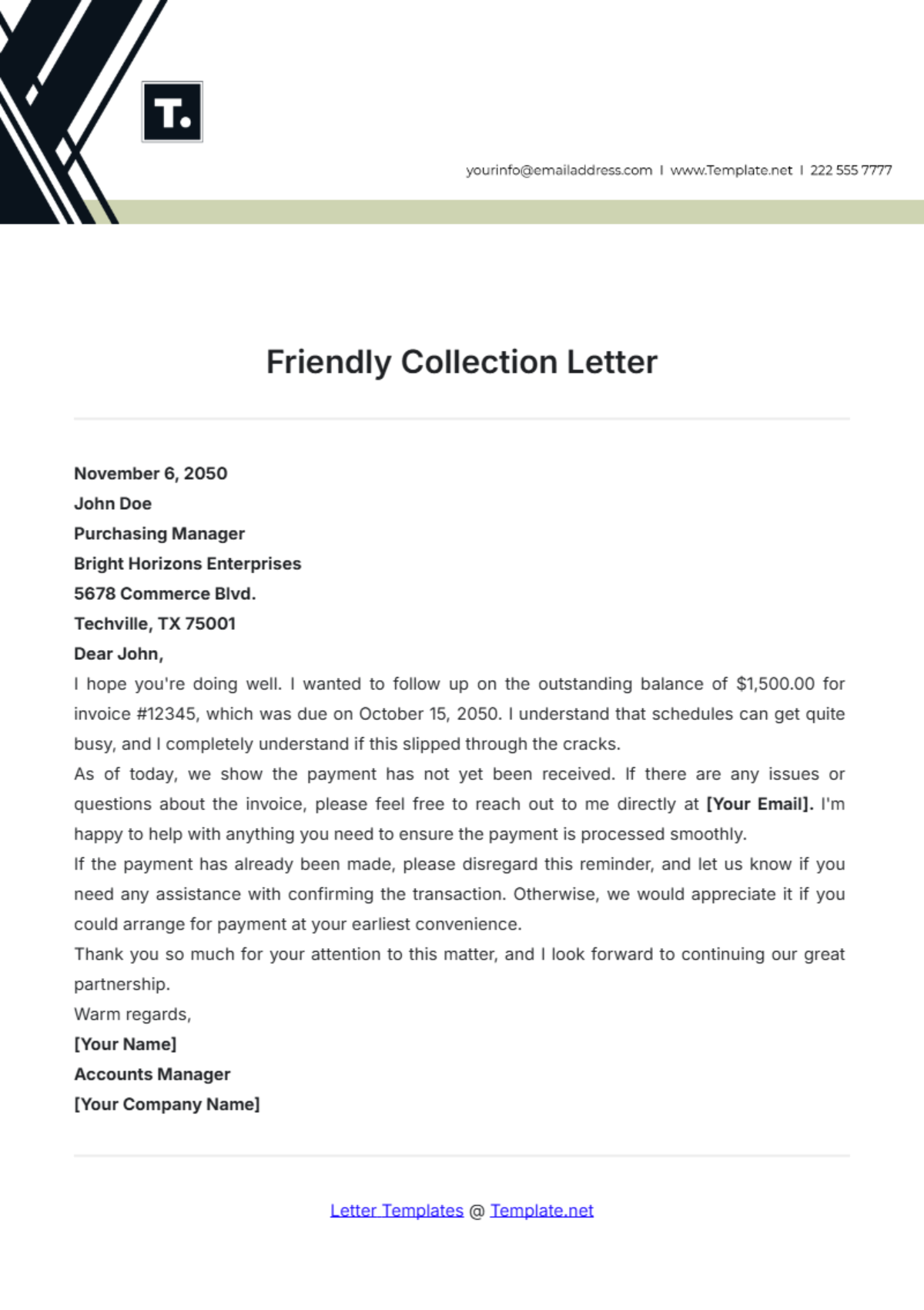 Friendly Collection Letter Template - Edit Online & Download