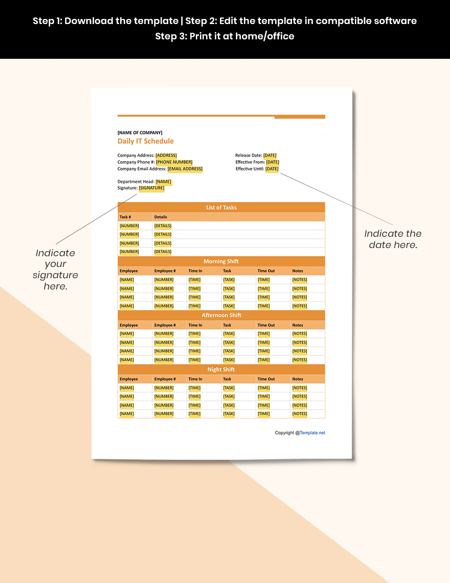 Blank Daily IT Schedule Template