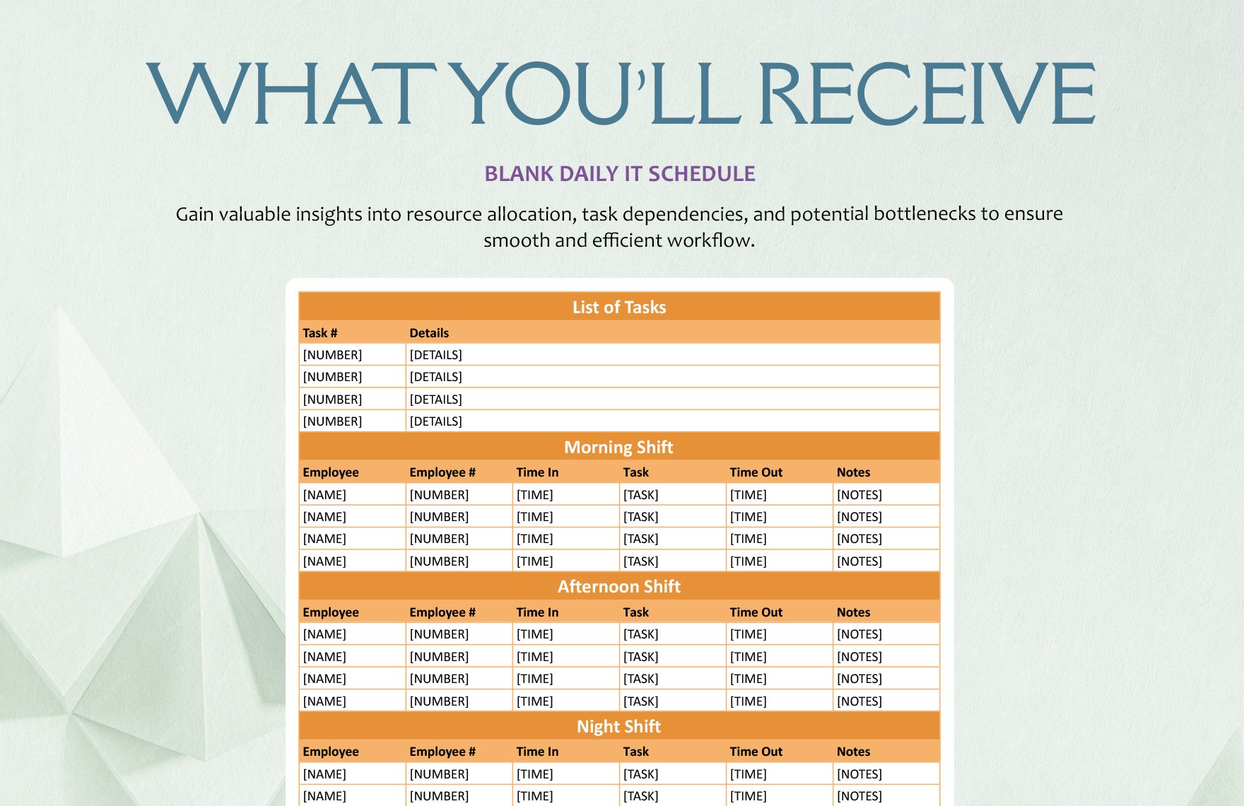 Blank Daily IT Schedule Template