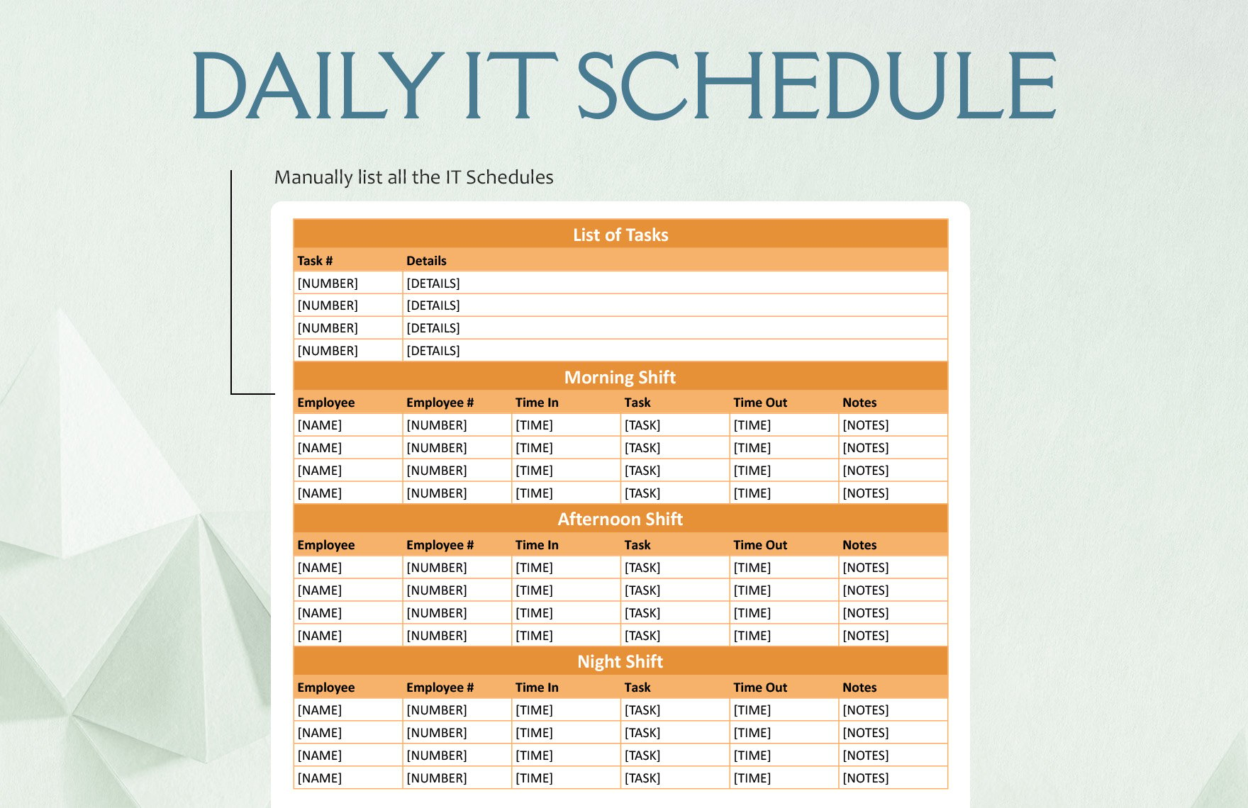 Blank Daily IT Schedule Template
