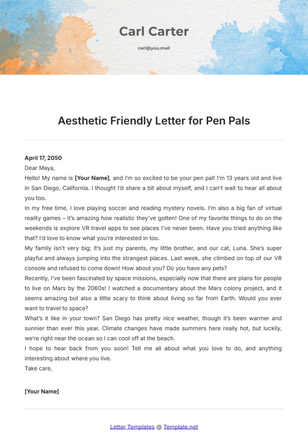 Aesthetic Friendly Letter Template for Pen Pals - Edit Online & Download