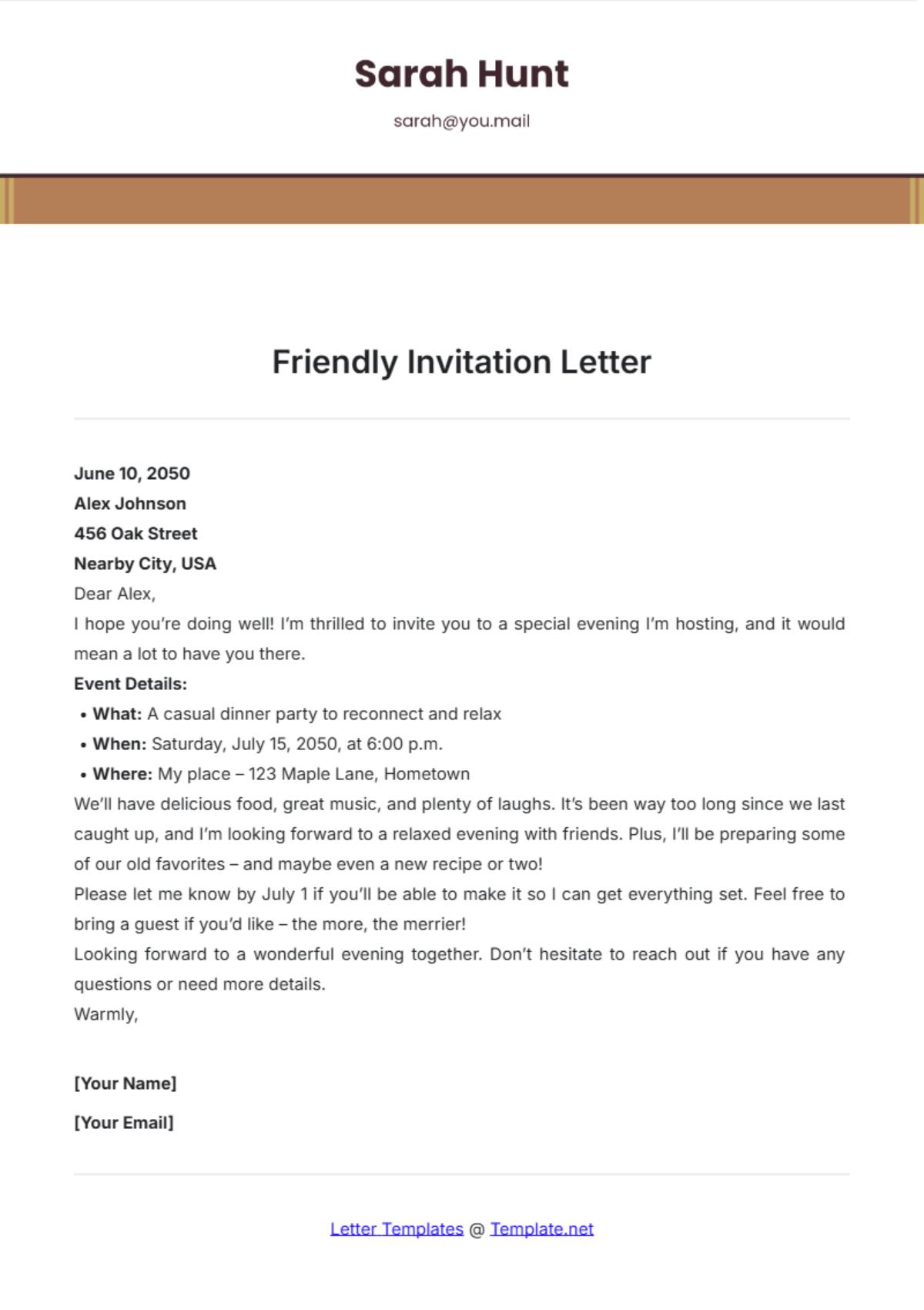 Friendly Invitation Letter Template - Edit Online & Download