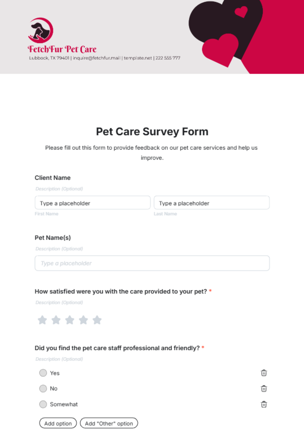 Pet Care Survey Form Template - Edit Online & Download