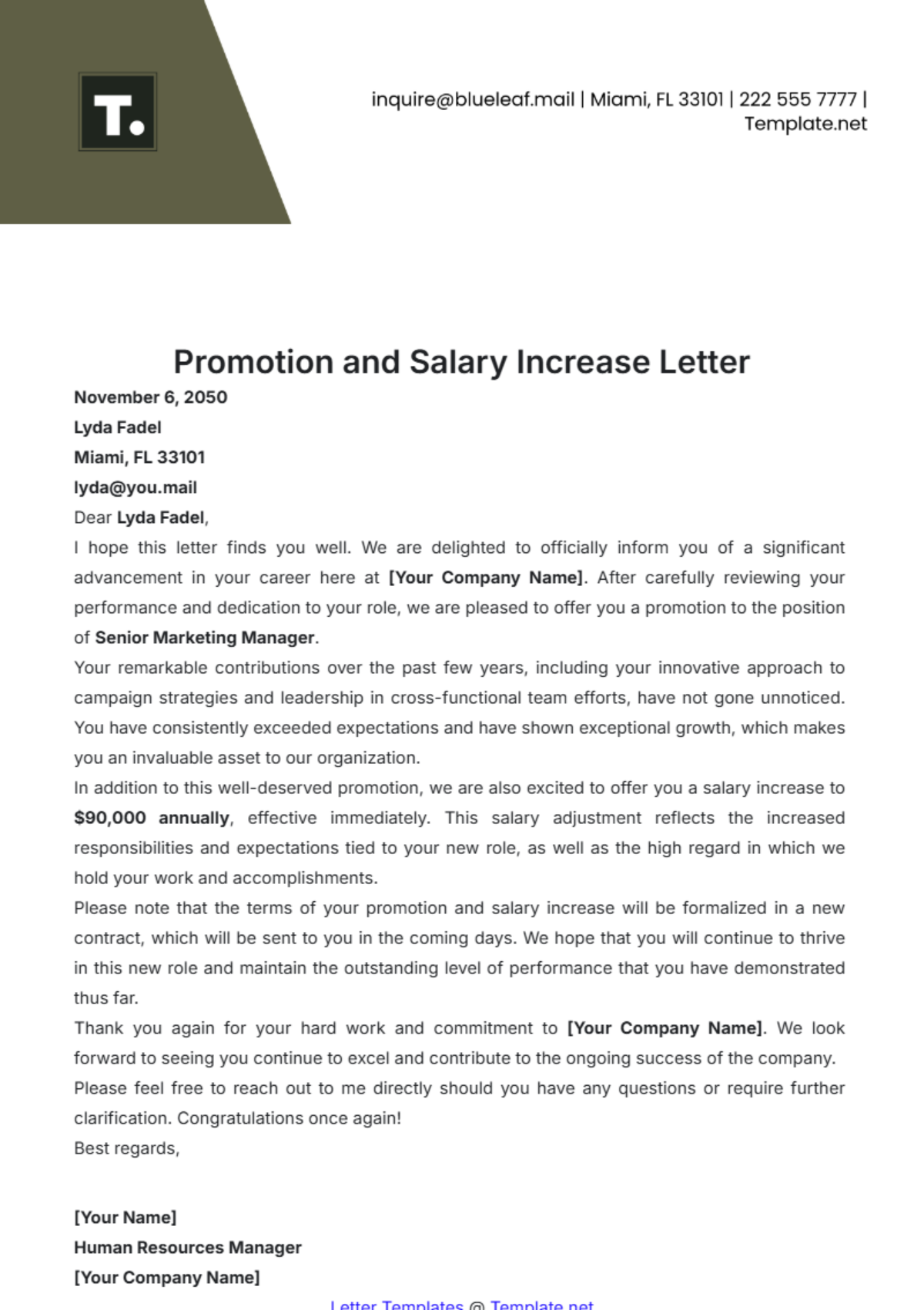 Promotion and Salary Increase Letter Template - Edit Online & Download