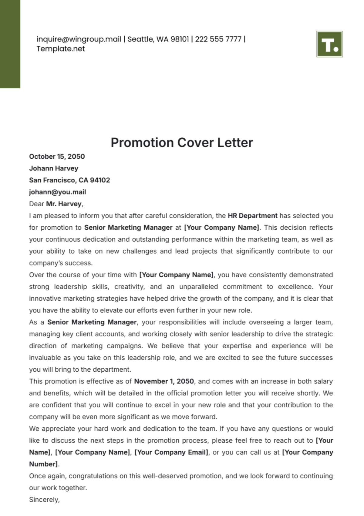 Simple Promotion Cover Letter Template - Edit Online & Download