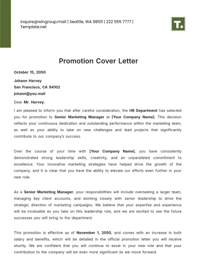 Free Simple Promotion Cover Letter Template to Edit Online