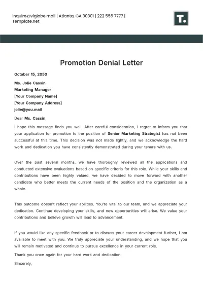 Free Promotion Denial Letter Template to Edit Online