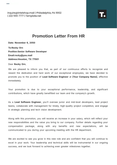 Free Promotion Letter from HR Template to Edit Online