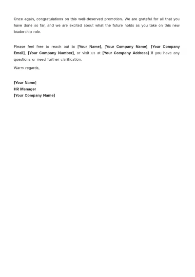 Free Promotion Letter from HR Template to Edit Online