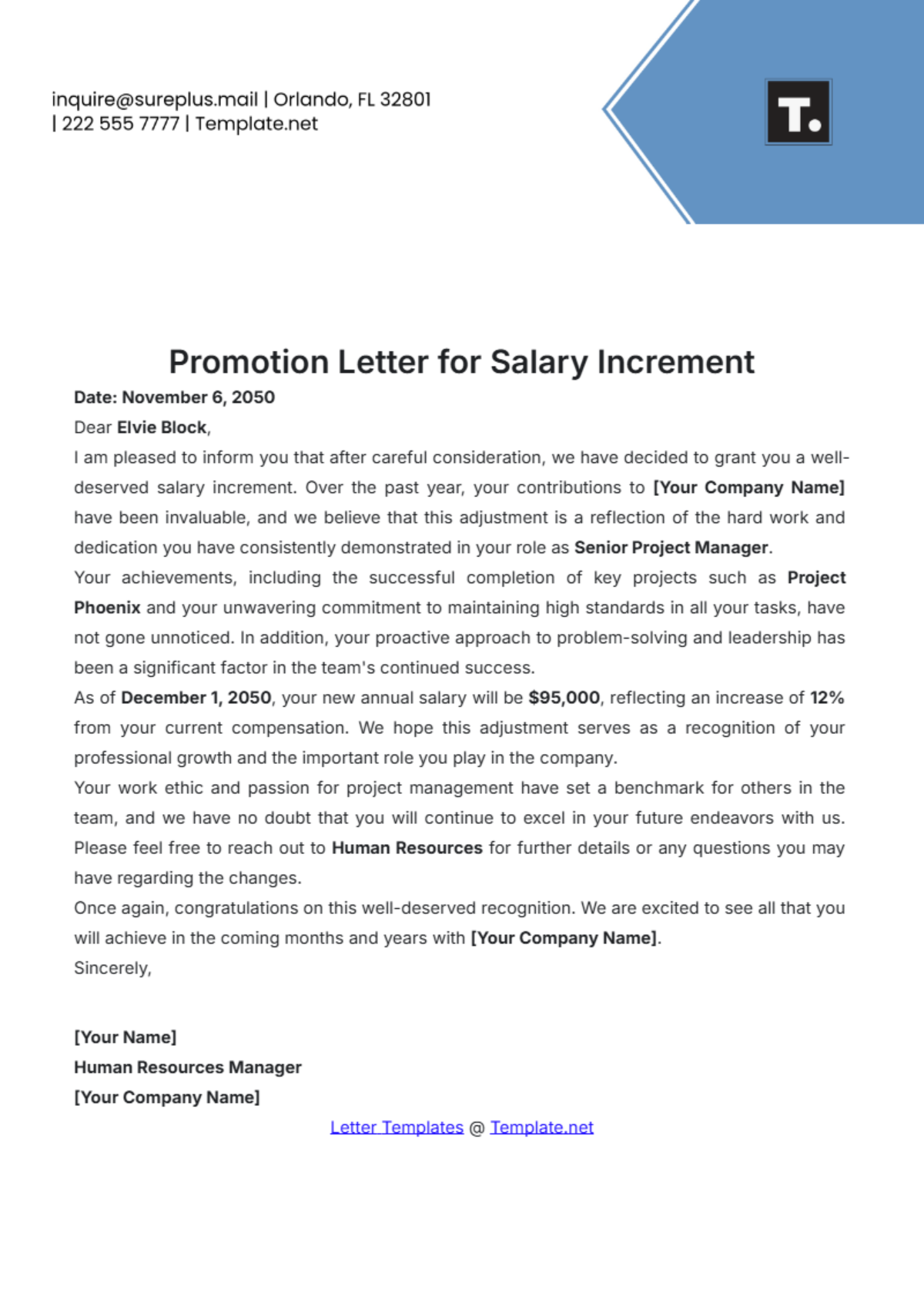 Promotion Letter for Salary Increment Template - Edit Online & Download