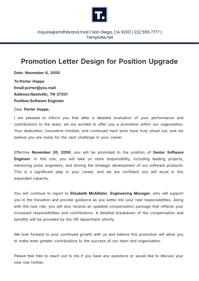 Free Promotion Letter Design for Position Upgrade Template to Edit Online