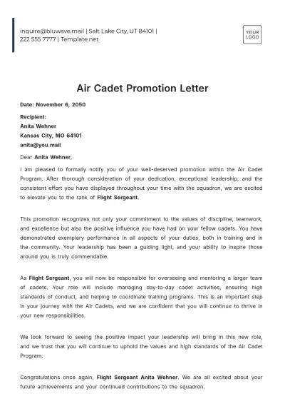 Free Air Cadet Promotion Letter Template to Edit Online