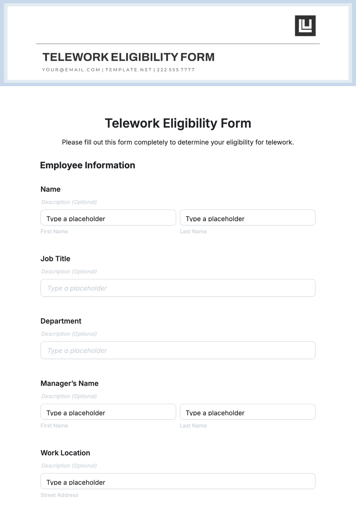 Telework Eligibility Form Template - Edit Online & Download