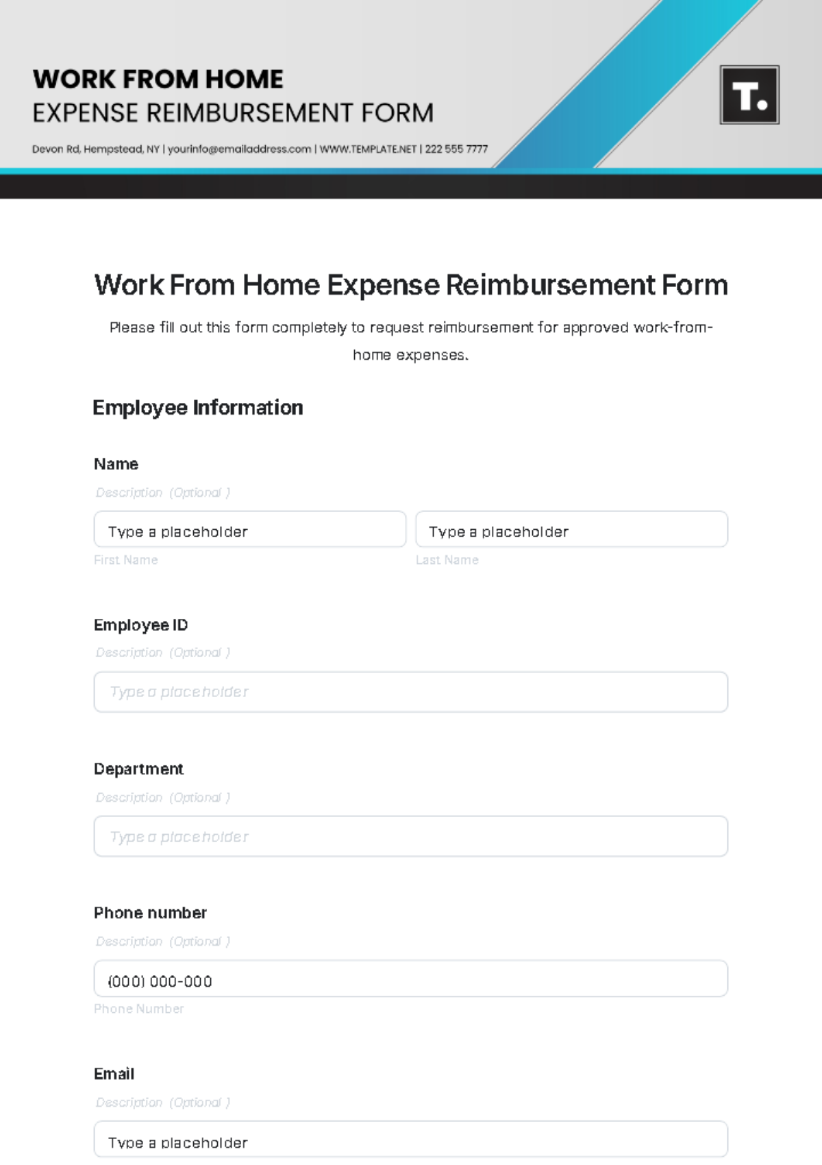 Work From Home Expense Reimbursement Form Template - Edit Online & Download