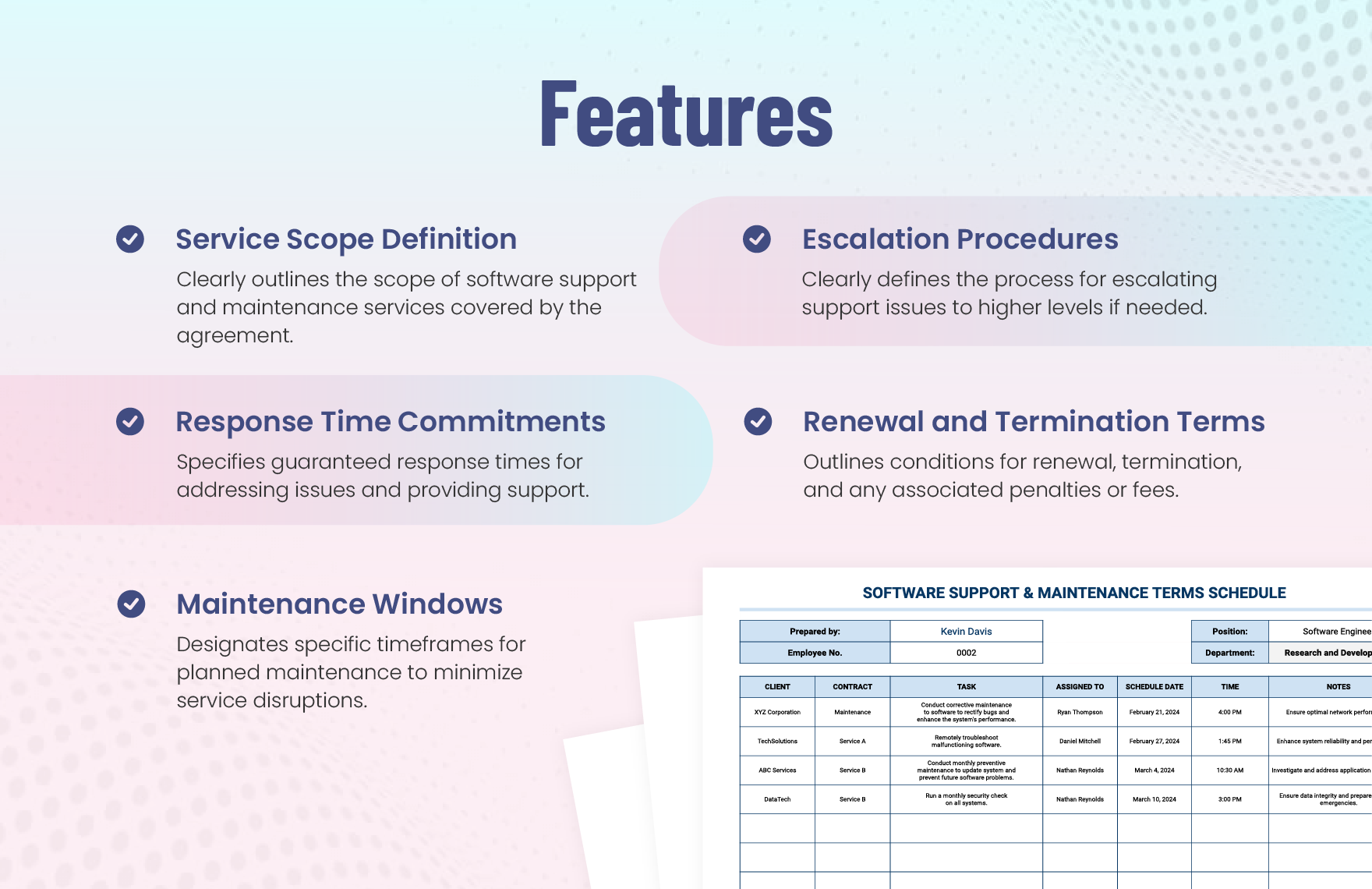 Software Support & Maintenance Terms Schedule Template