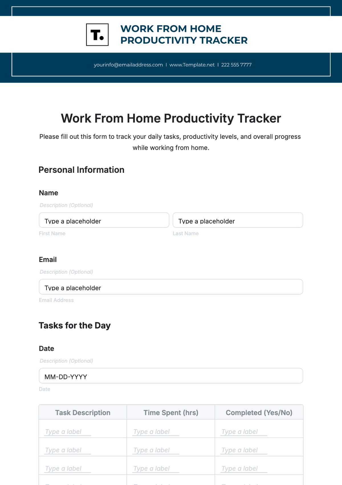 Work From Home Productivity Tracker Template - Edit Online & Download