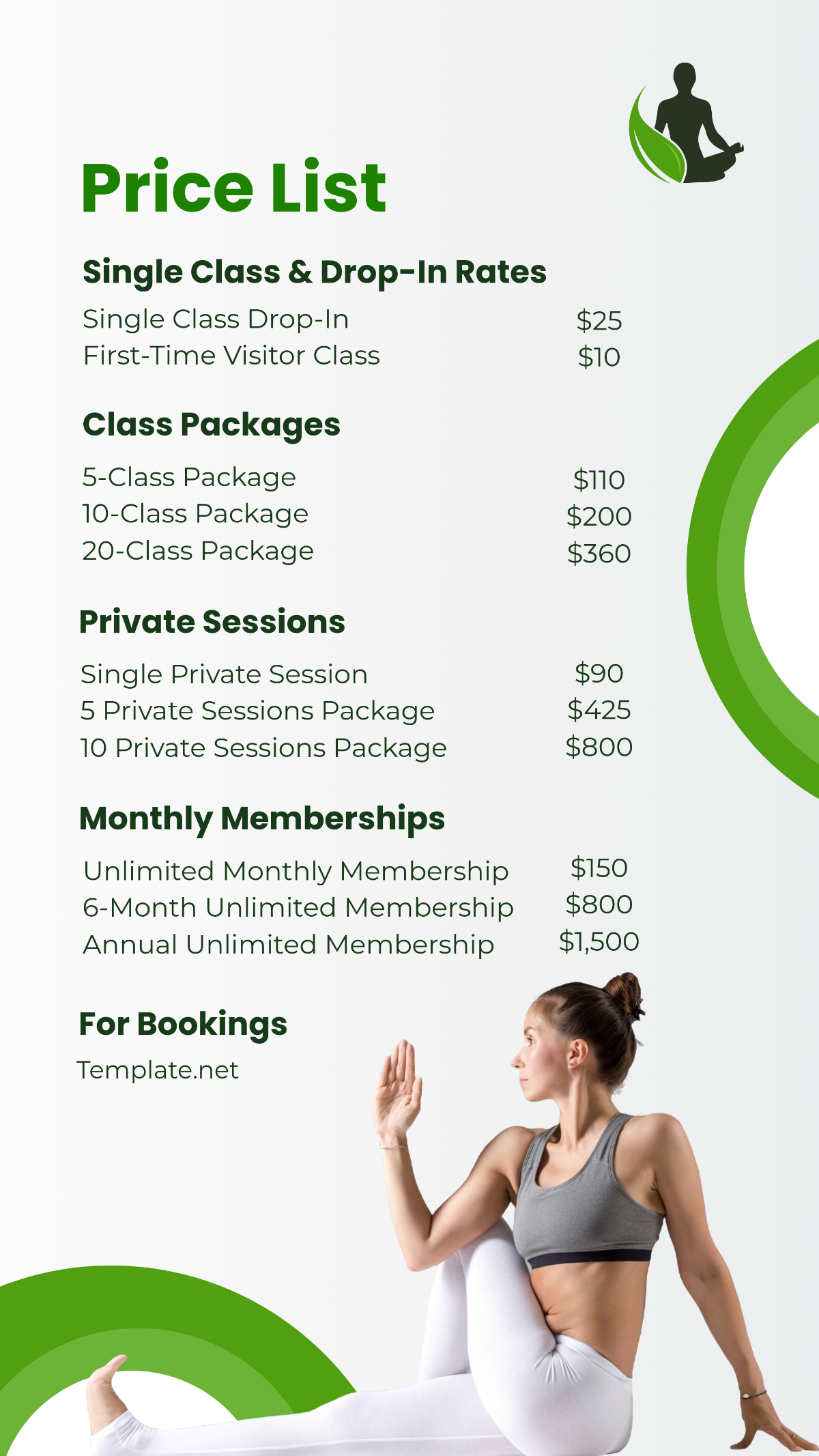 Free Yoga Studio Price List Template - Edit Online & Download