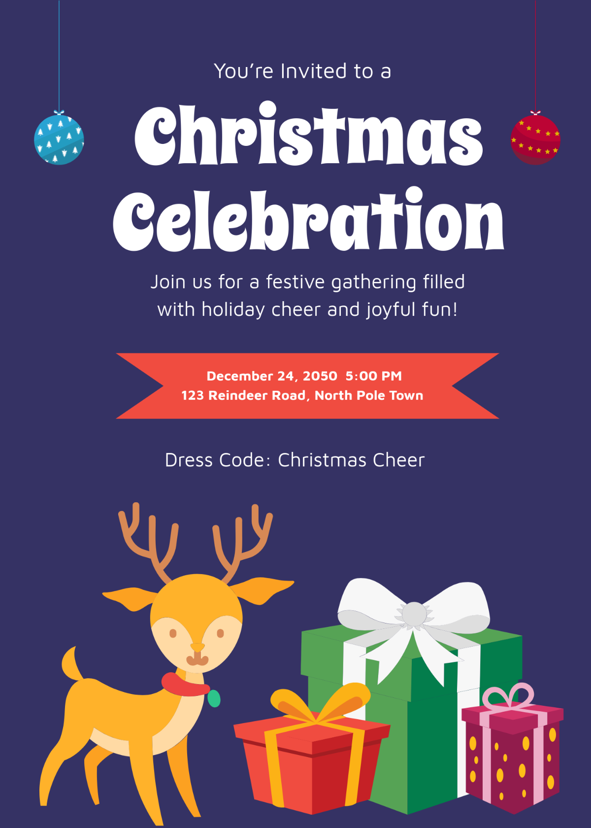 Free Reindeer Design Christmas Invitation Template