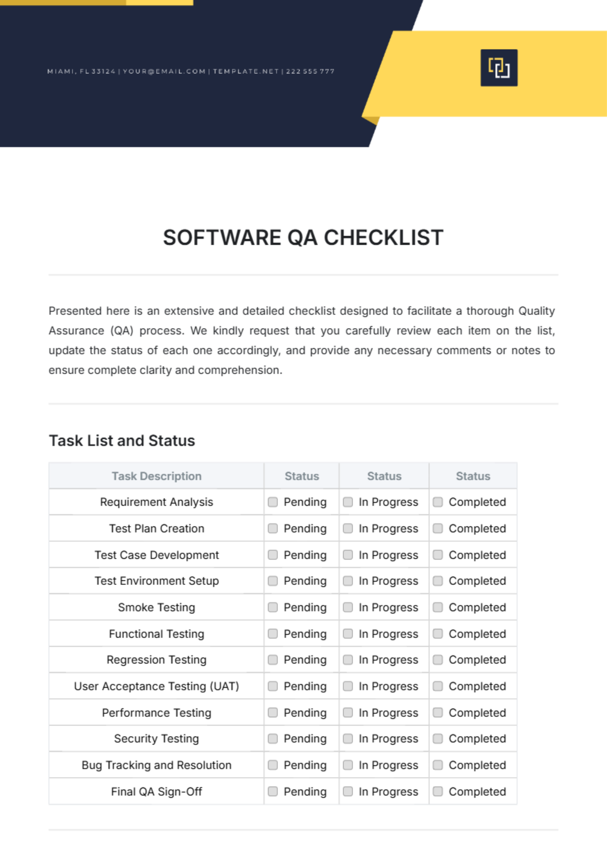 Software QA Checklist Template - Edit Online & Download