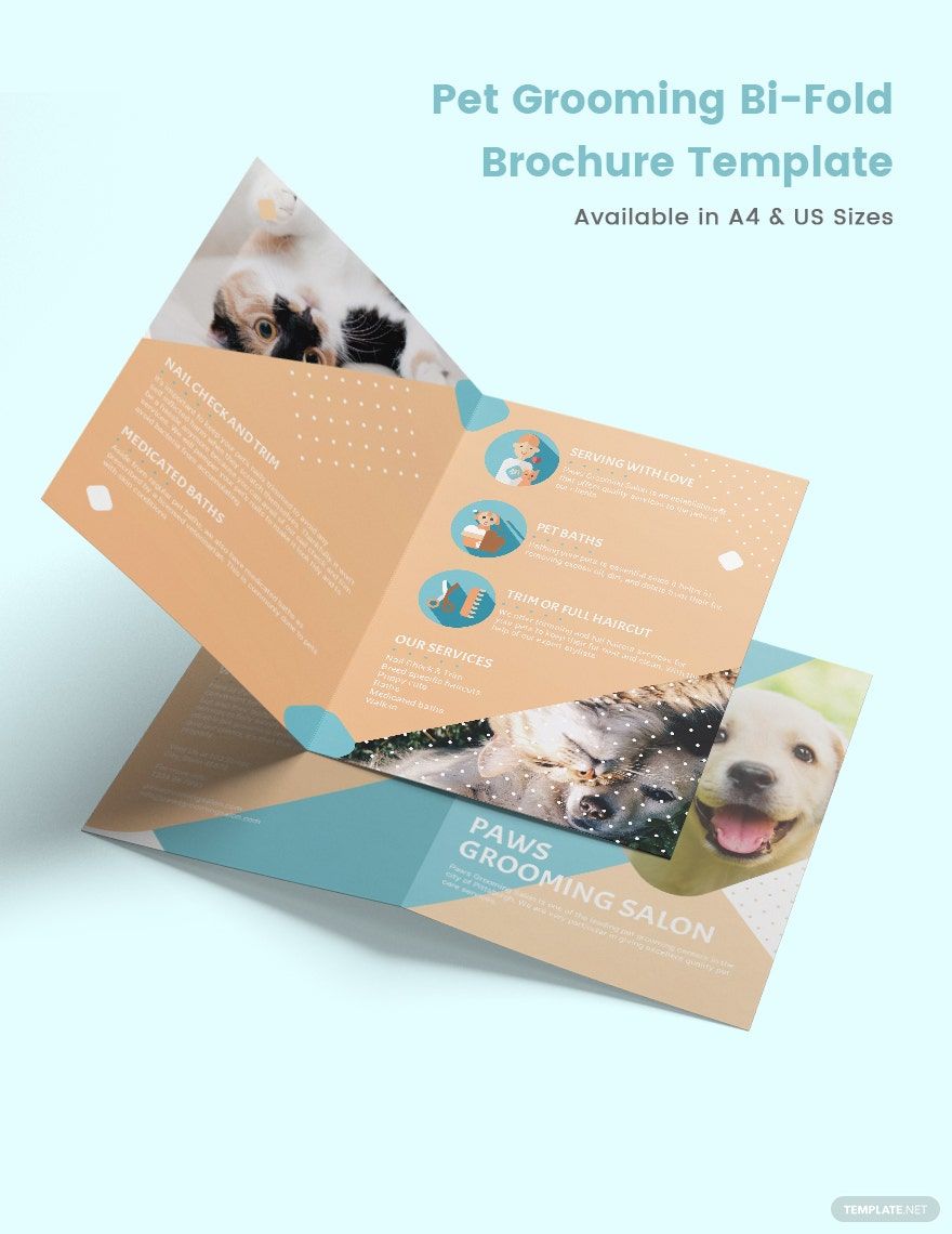 Pet Grooming Bi-Fold Brochure Template in Word, Google Docs, Illustrator, PSD, Apple Pages, Publisher, InDesign