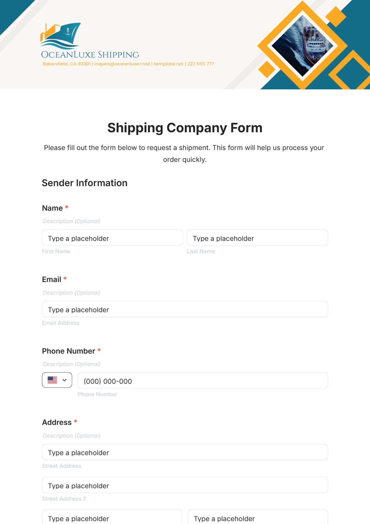 Shipping Company Form Template - Edit Online & Download