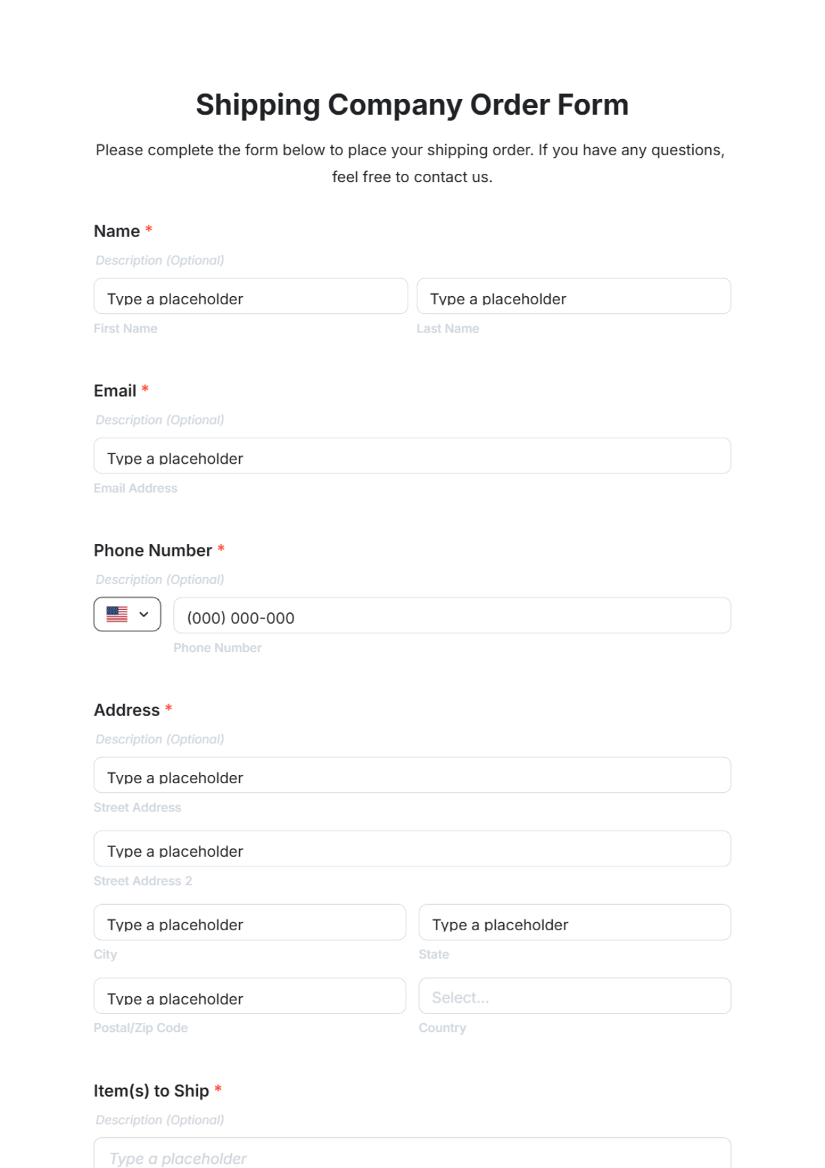 Shipping Company Order Form Template - Edit Online & Download