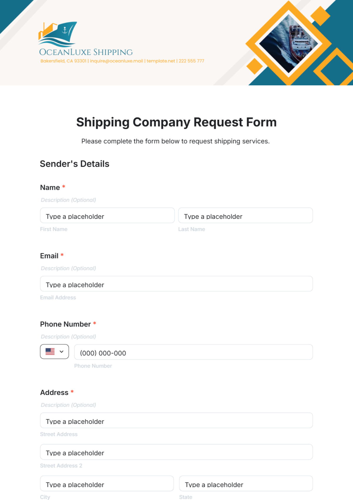 Shipping Company Request Form Template - Edit Online & Download