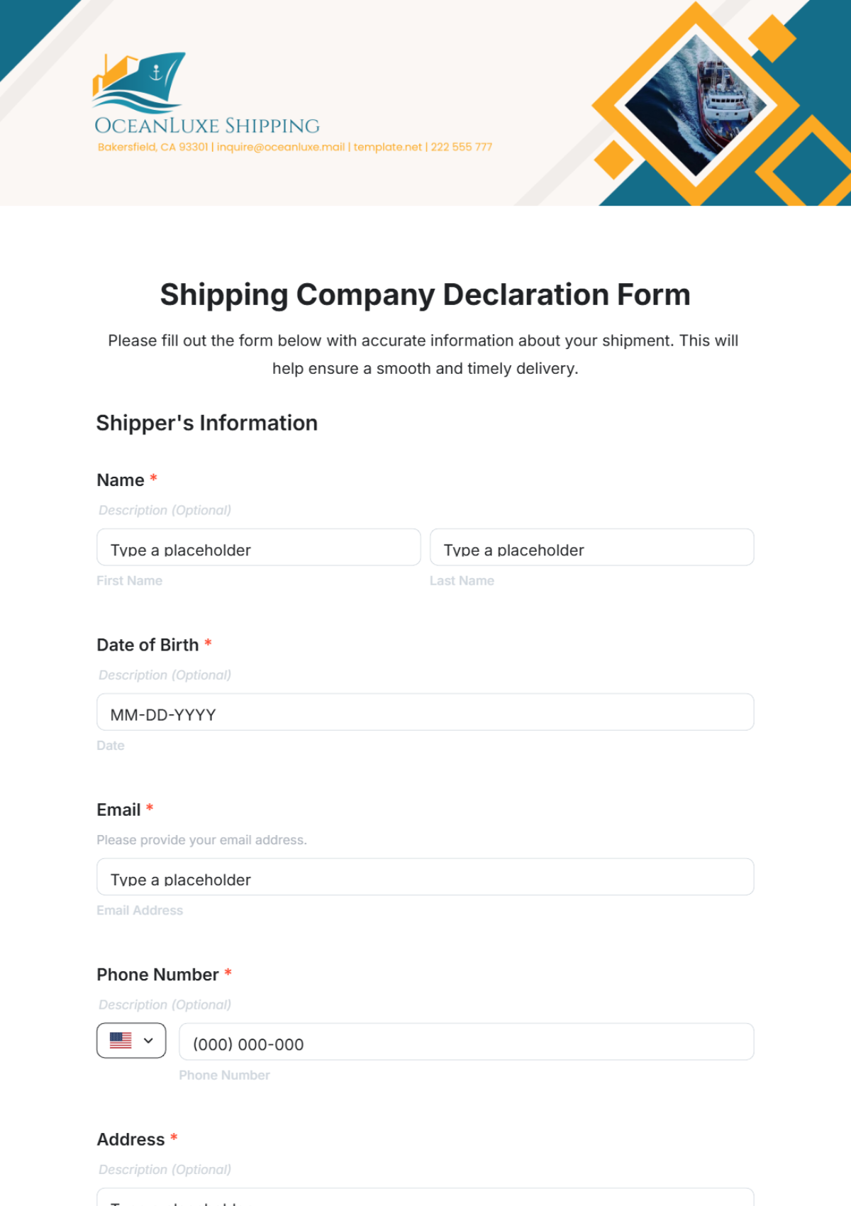 Shipping Company Declaration Form Template - Edit Online & Download