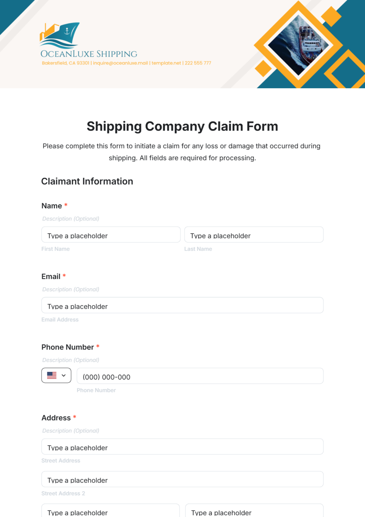 Shipping Company Claim Form Template - Edit Online & Download