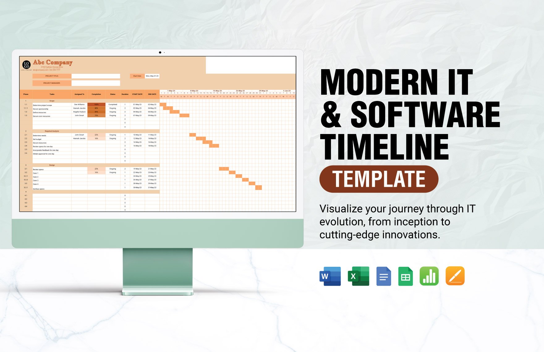 Modern IT & Software Timeline Template in Word, Google Docs, Excel, Google Sheets, Apple Pages, Apple Numbers