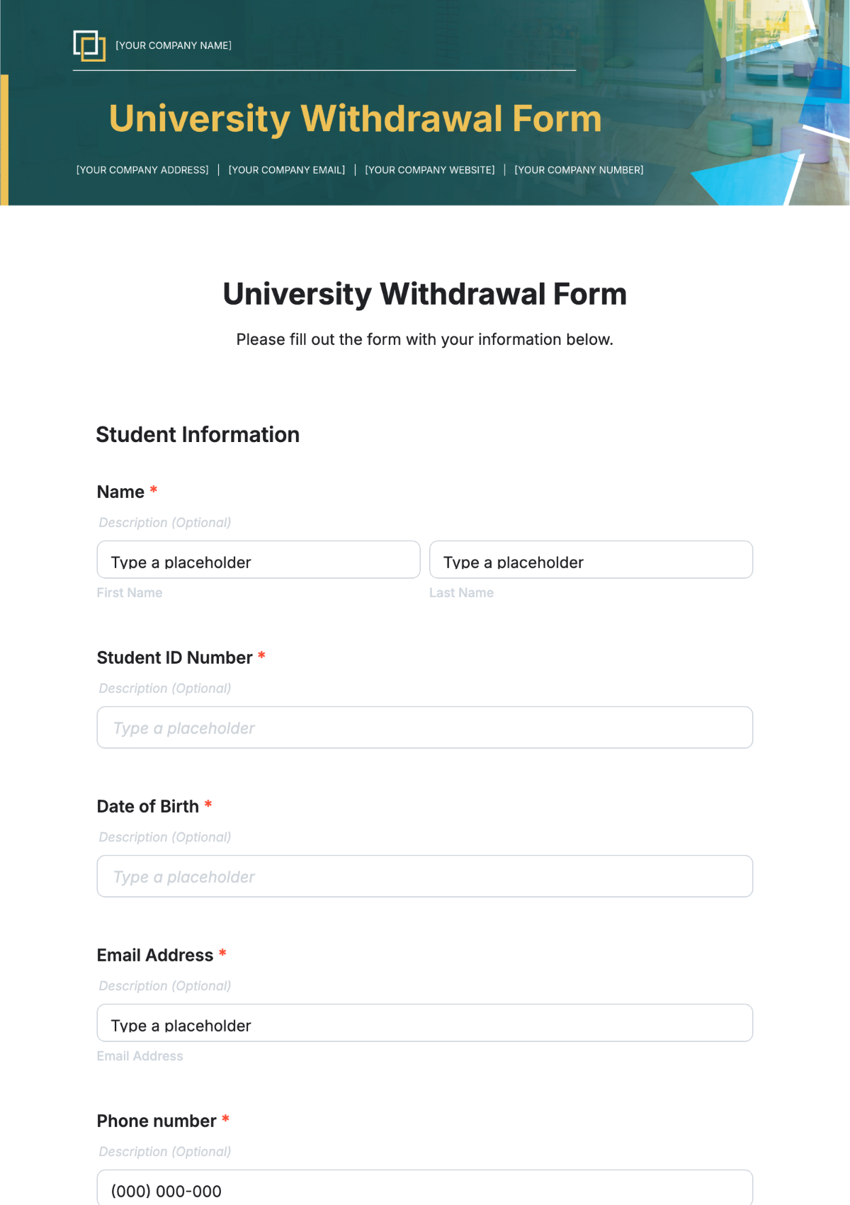 University Withdrawal Form Template