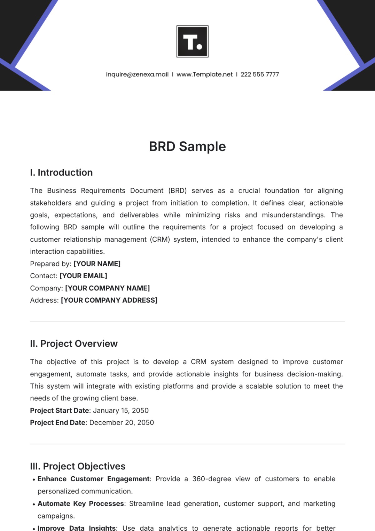 BRD Sample Template - Edit Online & Download