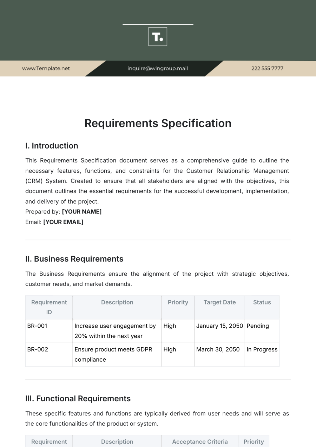 Requirements Specification Template - Edit Online & Download