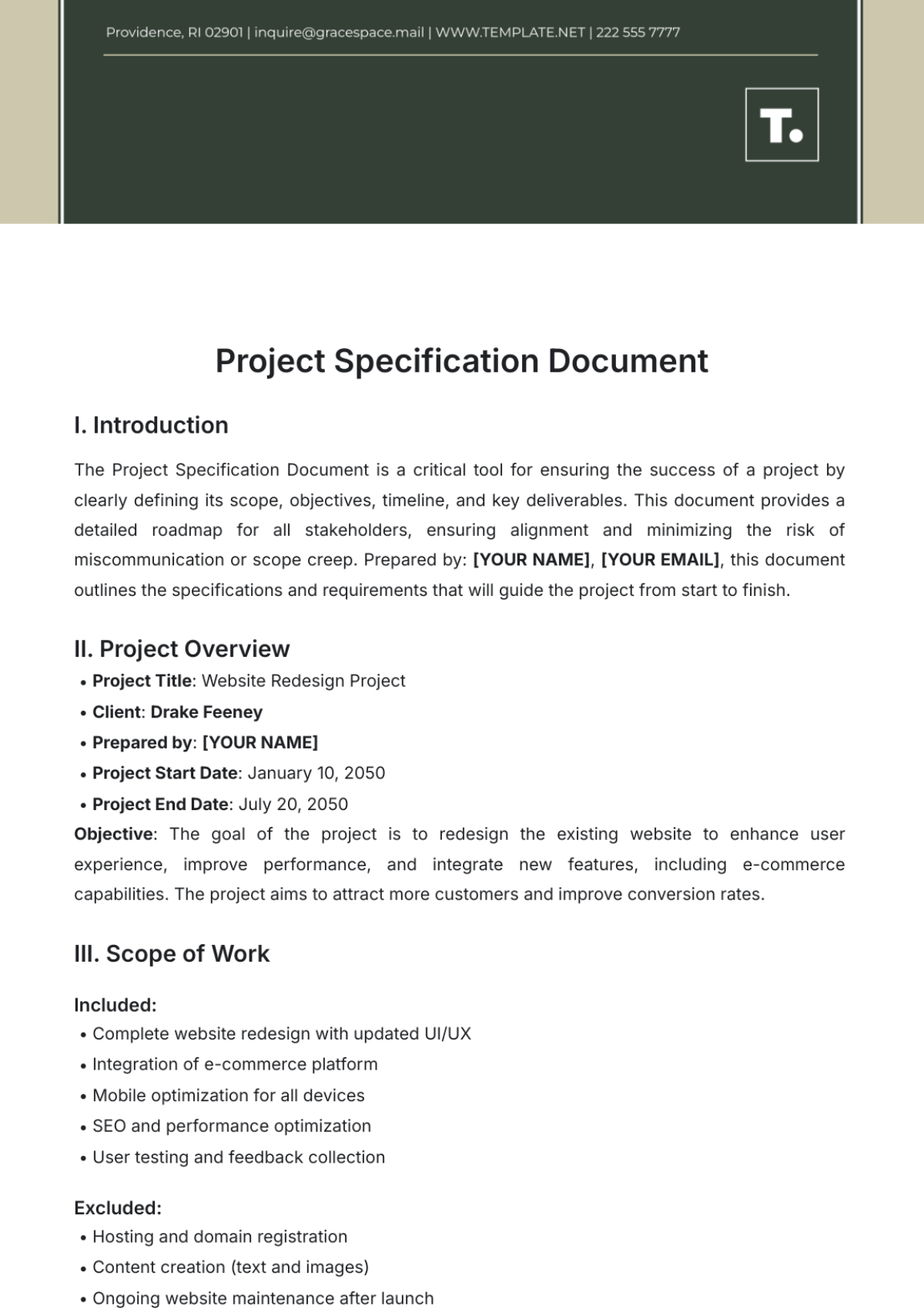 Project Specification Document Template