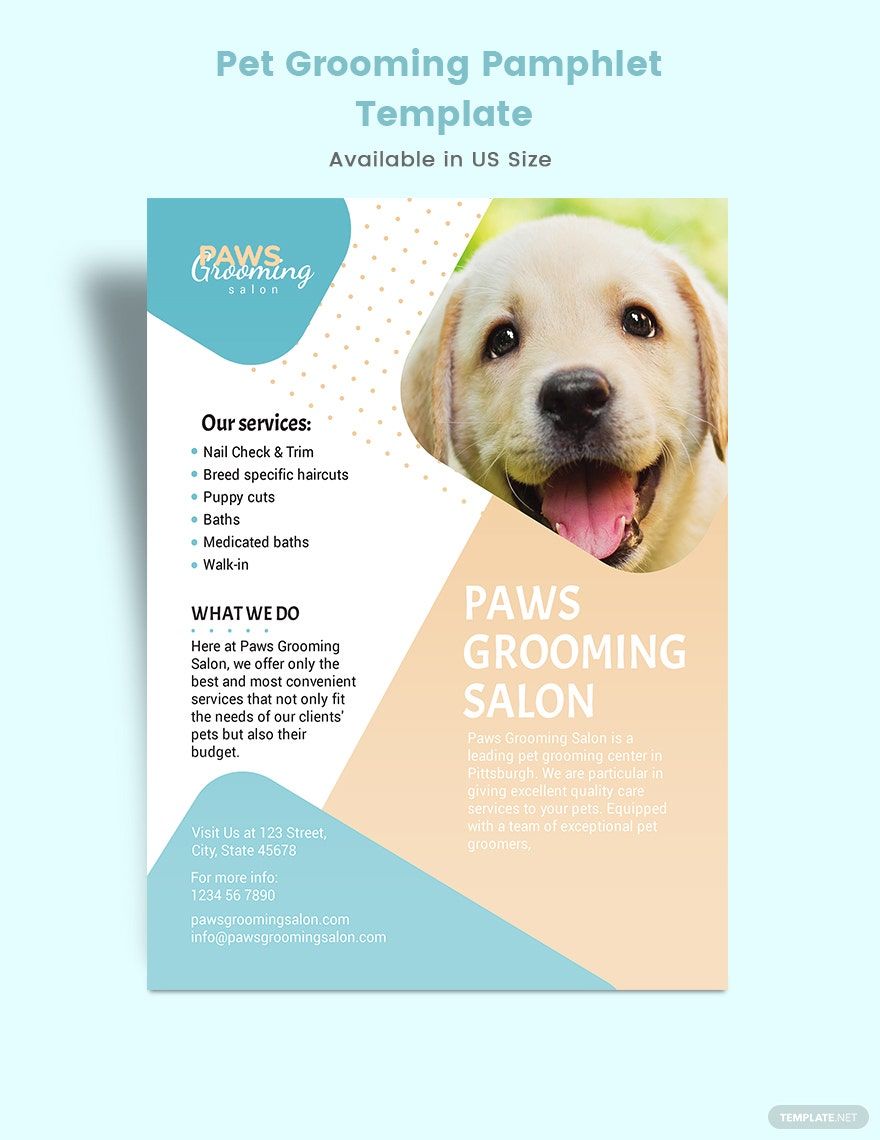 Pet Grooming Pamphlet Template in Word, Google Docs, Illustrator, PSD, Apple Pages, Publisher, InDesign