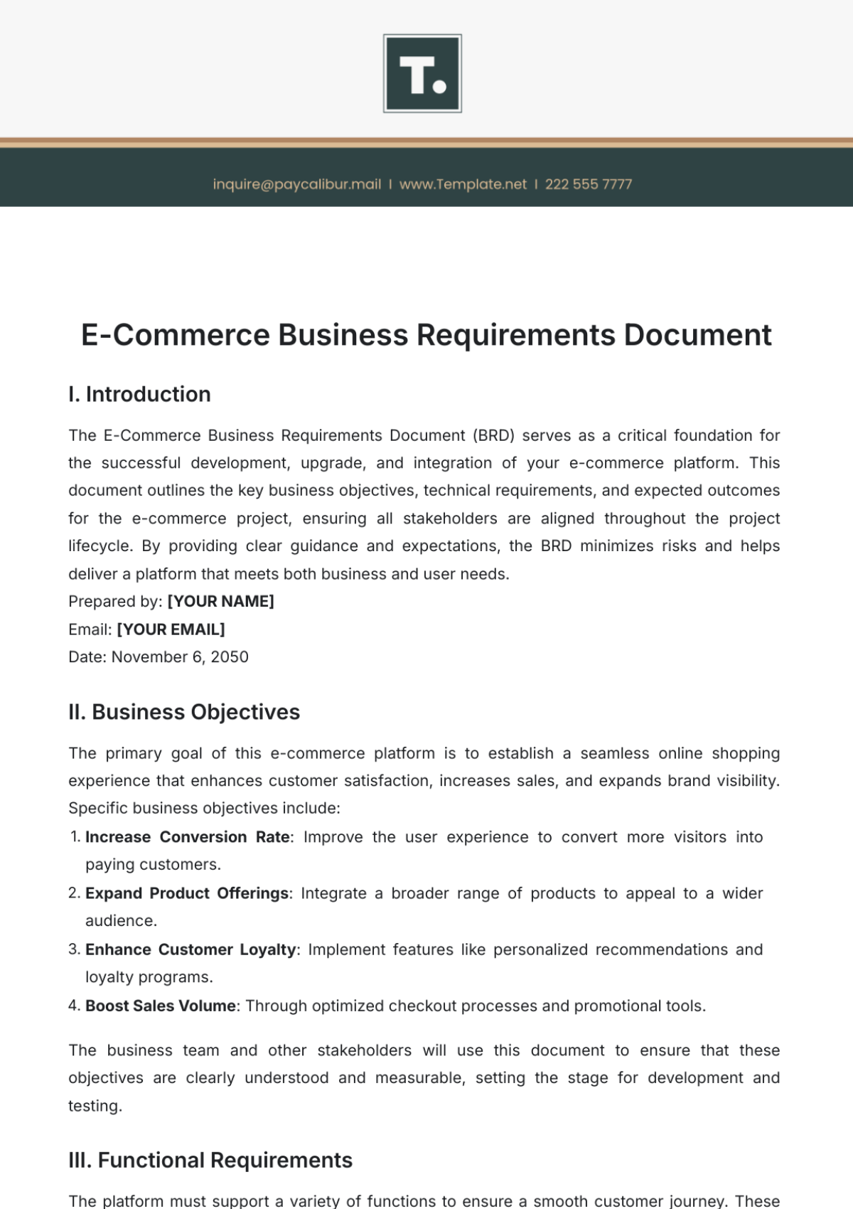 E-commerce Business Requirements Document Template - Edit Online & Download