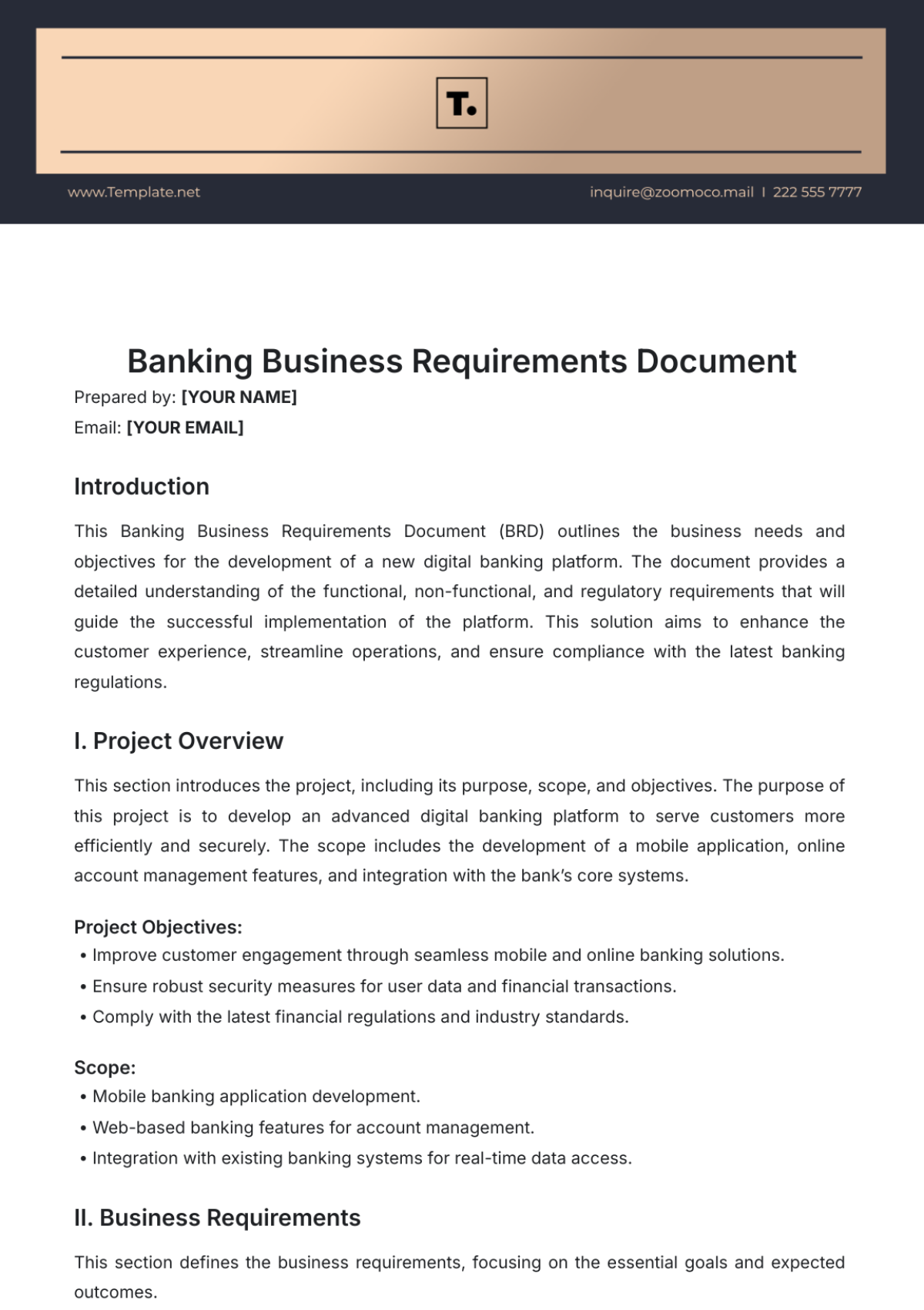 Banking Business Requirements Document Template