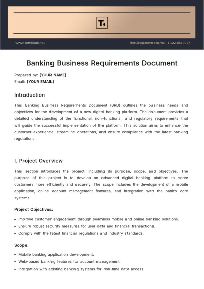 Free Banking Business Requirements Document Template to Edit Online