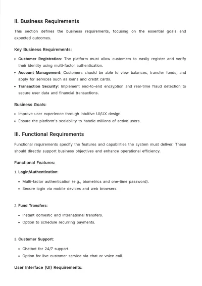 Free Banking Business Requirements Document Template to Edit Online
