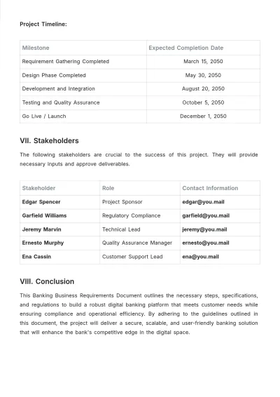Free Banking Business Requirements Document Template to Edit Online