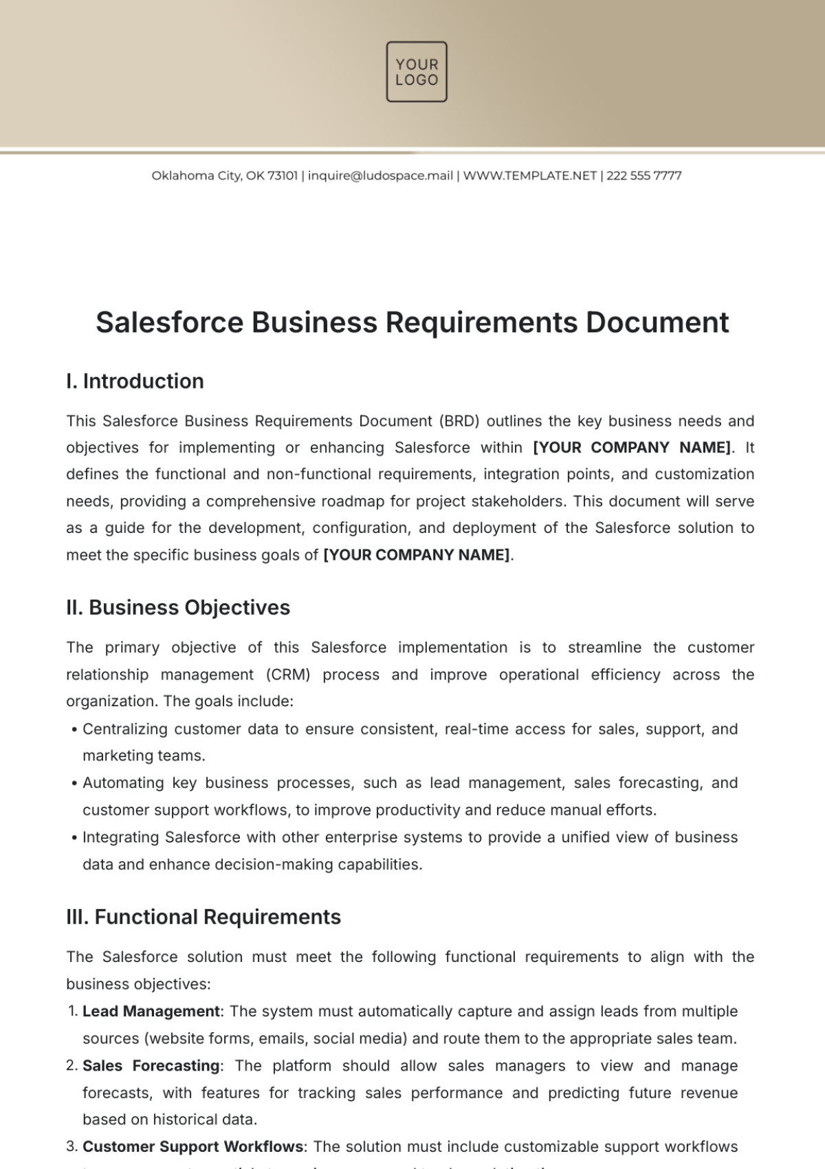 Salesforce Business Requirements Document Template