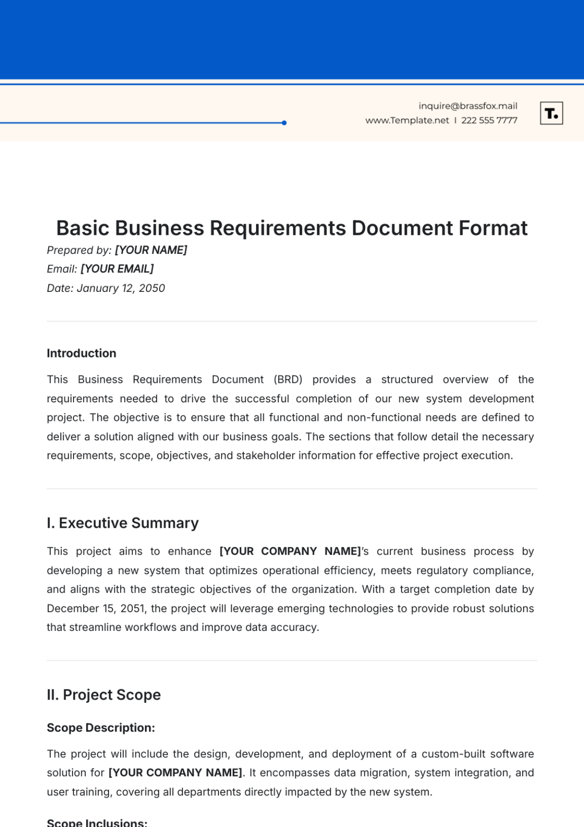 Basic Business Requirements Document Format Template - Edit Online & Download